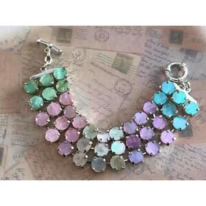 Vintage Pastel Bracelet Mermaid Ocean Tones Iridescent Disc Links Toggle Clasp